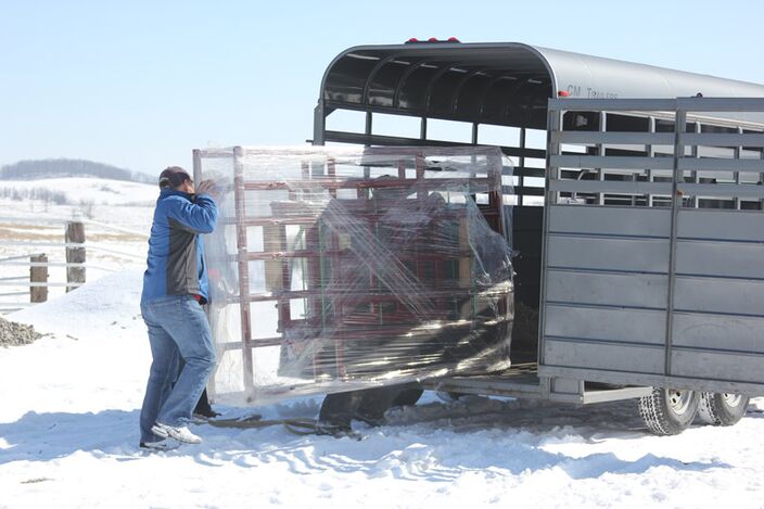 It can be handled with or without a mechanical lift and fits in a small trailer or any pickup. Brys are shipped banded to a pallet.
