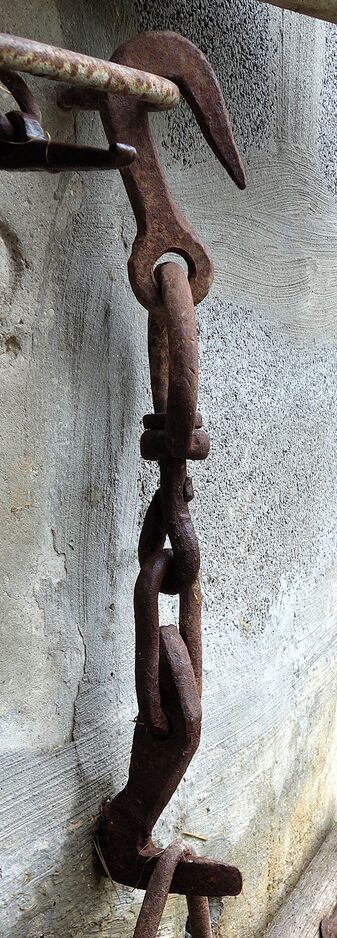 alter, großer Blochstreifhaken mit Wirbel