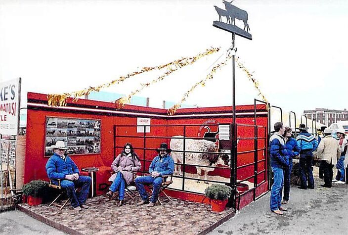 Here’s a dedicated example. During the 1980’s, Dickinson Cattle Co mounted a colorful display at the Denver National Western Stock Show for 28 days each year. The bright red, eye-catching site was strategically located by the overpass exit