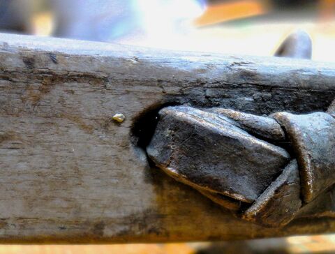 Lederne Befestigung des Ringes für die Zugstränge, Knotentechnik